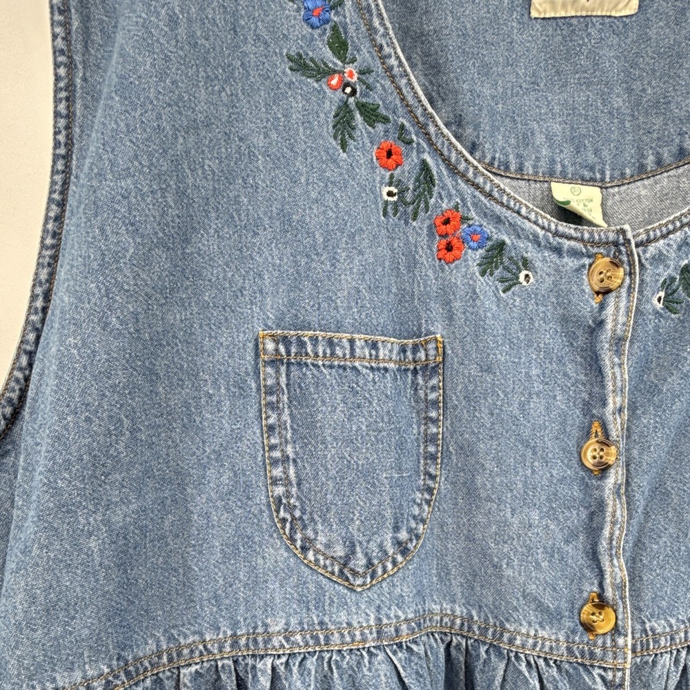 VTG denim maxi dress womens 3XL embroidered pockets grandmacore 90s mom folk - Picture 5 of 10